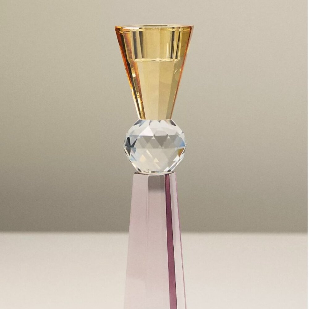 Anthropologie Cut Glass Candle Holder Color Wheat/Clear/Amethyst